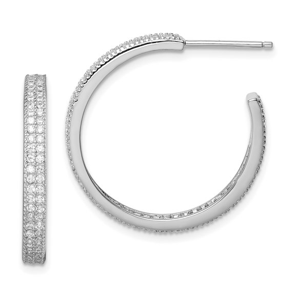 Sterling Silver CZ 20x3mm C-Hoop Earrings Sterling Silver Earrings
