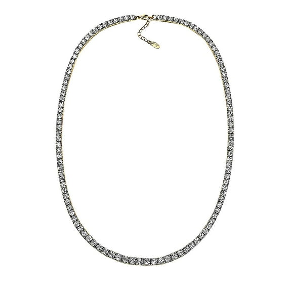 Sterling Silver & CZ 4/Prongs Tennis Necklace, 18" - Yellow Gold Plated