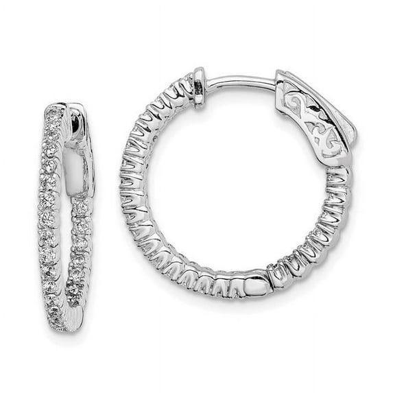 Sterling Silver CZ 50 Stones In and Out Round Hoop Earrings