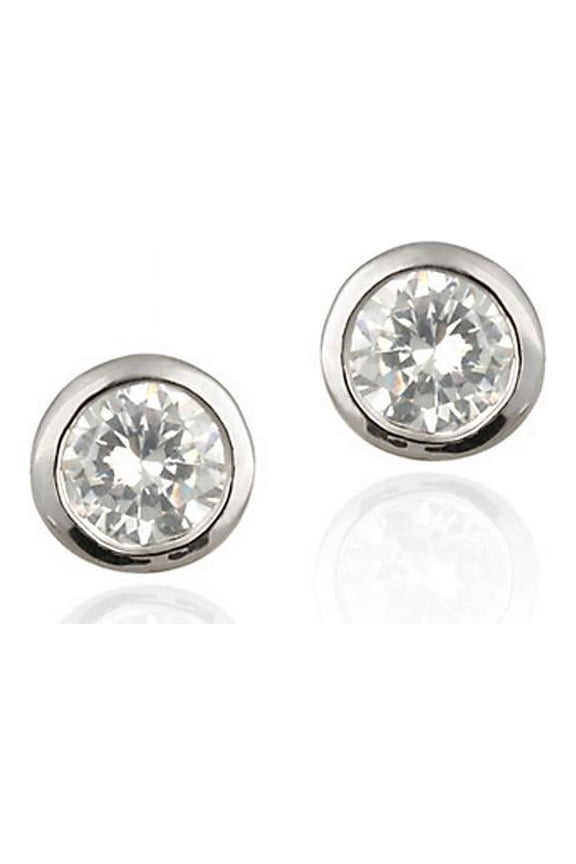Sterling Silver CZ 8mm Bezel-Set Round Solitaire Stud Earrings