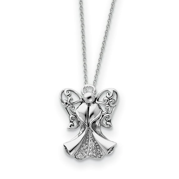 Sterling Silver CZ Antiqued Angel of Strength 18in Necklace and Pendant