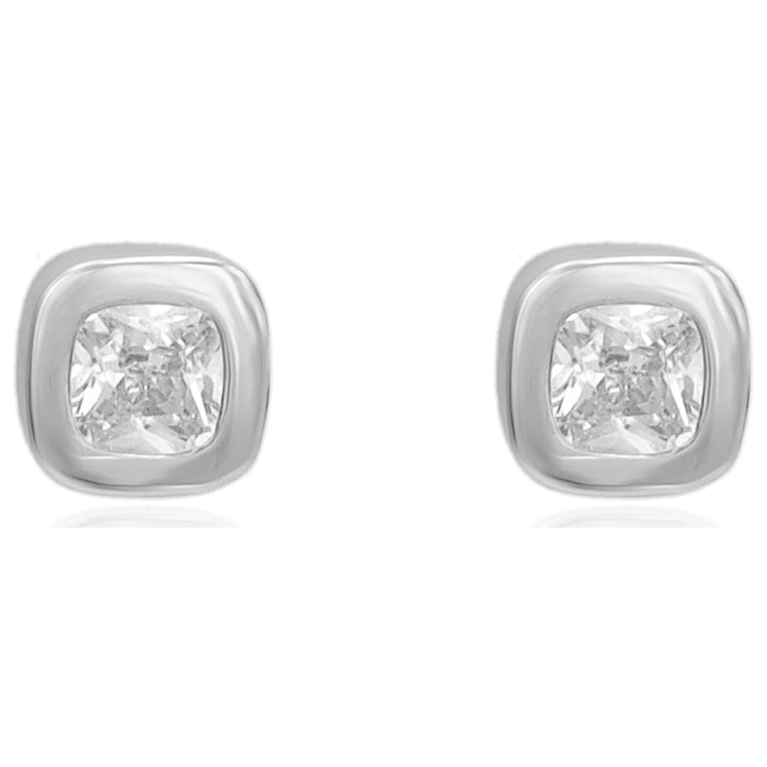 Sterling Silver CZ Bezel-Set Cushion-Cut Solitaire Small Stud Earrings