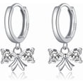 thumbnail image 1 of Sterling Silver CZ Bow Hoop Earrings for Women Teens Love Bow Hoop Earrings Huggie Valentines Day Earrings, 1 of 5