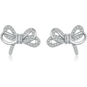 EUPHRATES Sterling Silver CZ Bow Studs Earrings for Women Teens Bowknot Studs Earrings