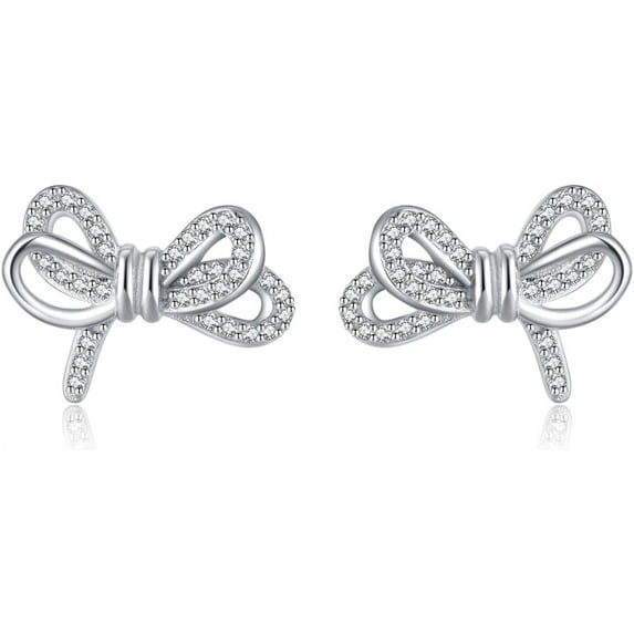 Sterling Silver CZ Bow Studs Earrings for Women Teens Bowknot Studs Earrings