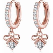 Sterling Silver CZ Bowknot Hoop Earrings for Women Teens Small Bow Hoop Earrings Huggie Drop