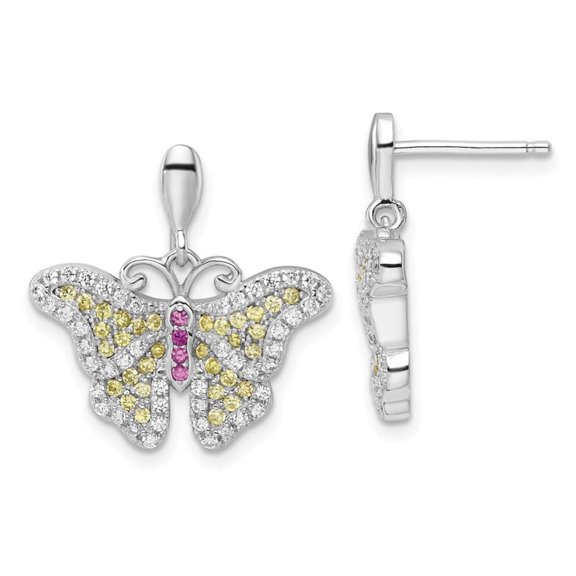 Sterling Silver & CZ Brilliant Embers Butterfly Earrings QMP579 (18mm X 20mm)