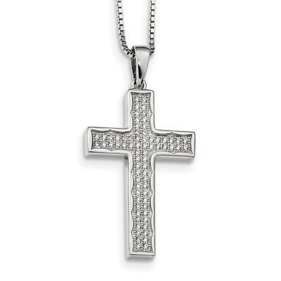 Sterling Silver & CZ Brilliant Embers Cross 18in Necklace