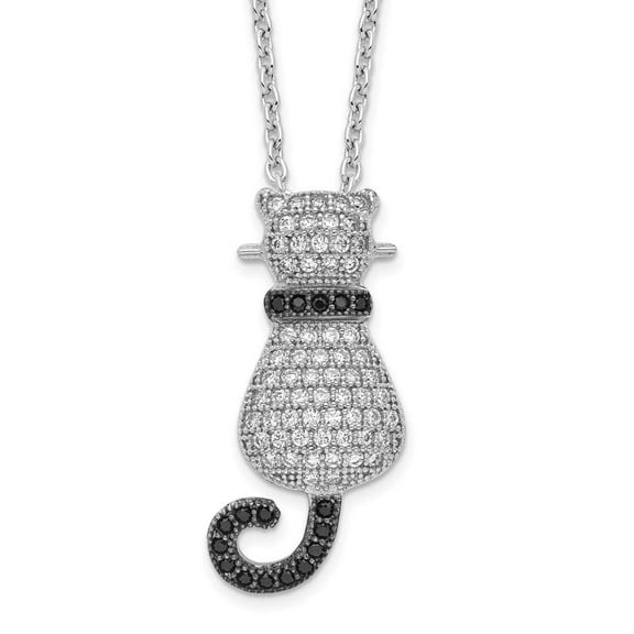 Sterling Silver & CZ Brilliant Embers Polished Cat Necklace