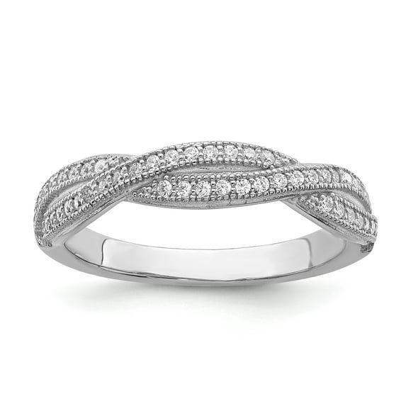 Brilliant Embers Sterling Silver Rhodium-plated 48 Stone Criss Cross Micro Pav� CZ Polished Ring