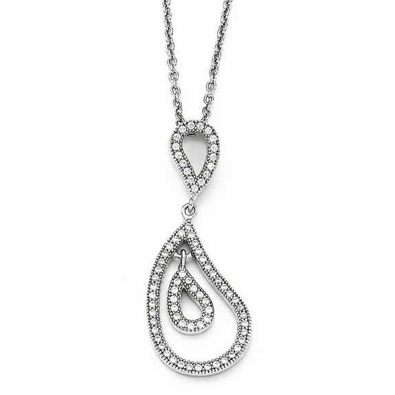 Sterling Silver & CZ Brilliant Embers Polished Teardrop Necklace