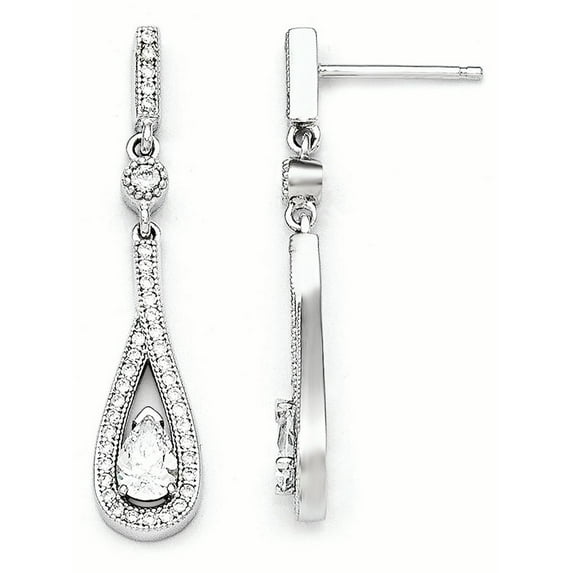 Sterling Silver & CZ Brilliant Embers Teardrop Dangle Post Earrings