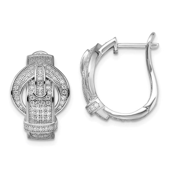 Brilliant Embers Sterling Silver Rhodium-plated 202 Stone Micro Pav CZ Buckle Hinged Post Earrings