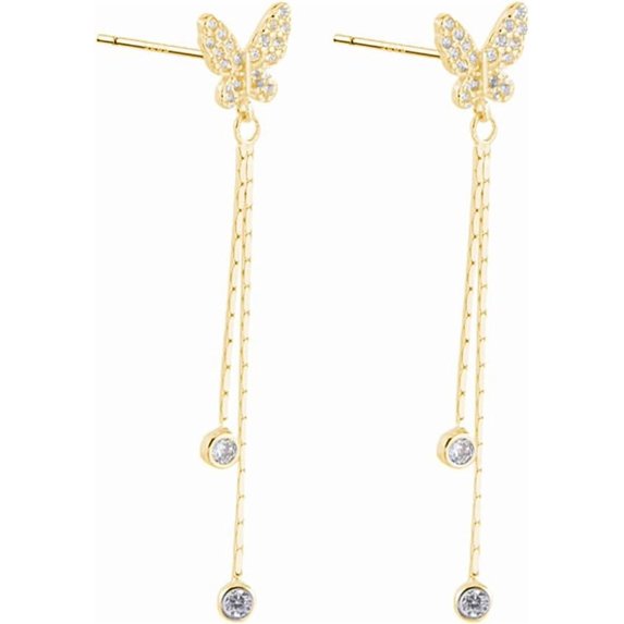 Sterling Silver CZ Butterfly Earrings for Women Teens Butterfly Long Drop Dangle Earrings