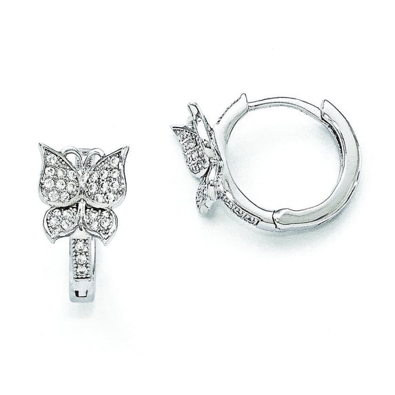 Sterling Silver & CZ Butterfly Hoop Earrings