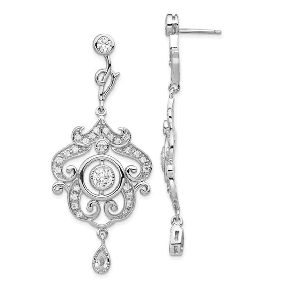 Sterling Silver CZ Chandelier Dangle Post Earrings