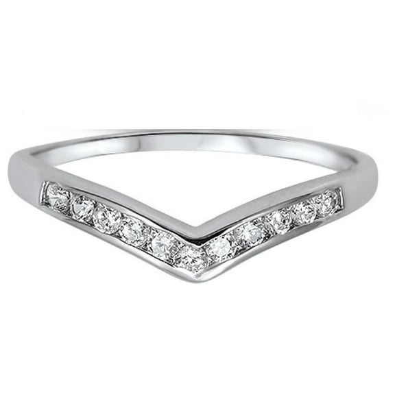 Sterling Silver CZ Contour Wedding Band for 3 Stone Engagement Ring Size 8