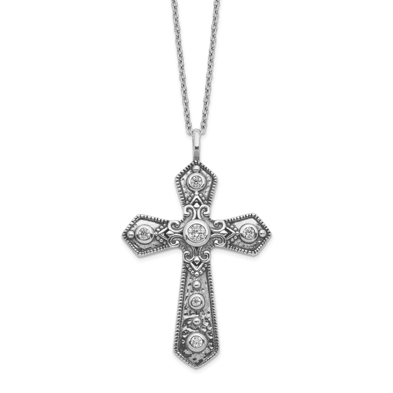 Sterling Silver CZ Cross with 2in Extender Necklace