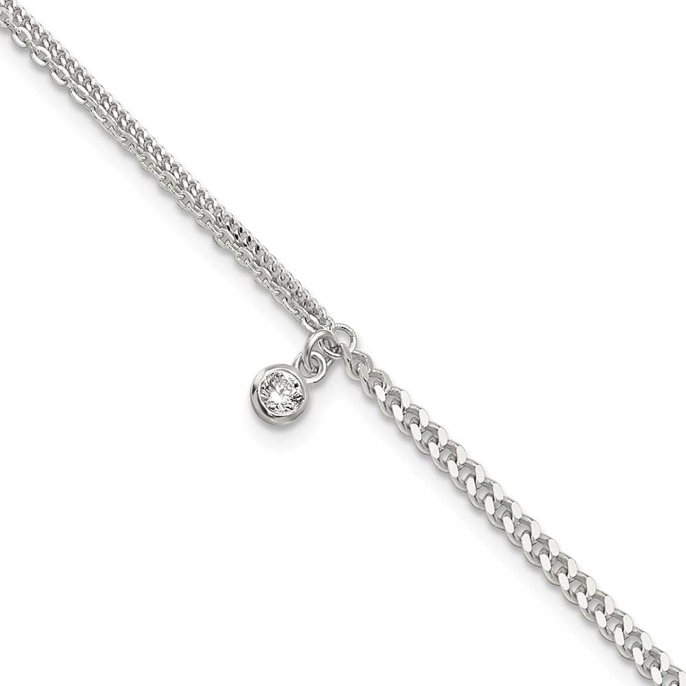 Finest Gold Sterling Silver CZ Fancy Chain 9 in. Plus 1 in. Extender - Total 10 in. Anklet