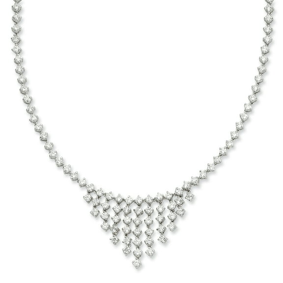 Sterling Silver Rhodium Plated Clear CZ and Square Blue CZ Pendant QP5265MAR