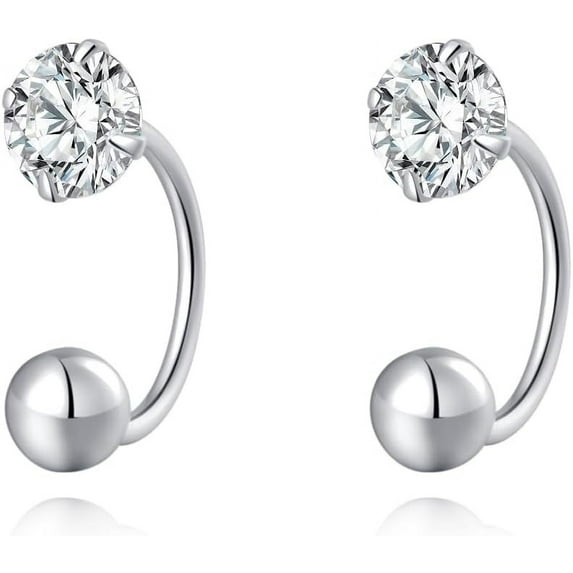 Sterling Silver CZ Half Hoop Earrings for Women Teens CZ Open Hoop Earrings Huggie Cartilage Helix Piercing Ball Screw Backs