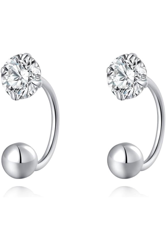 Sterling Silver CZ Half Hoop Earrings for Women Teens CZ Open Hoop Earrings Huggie Cartilage Helix Piercing Ball Screw Backs