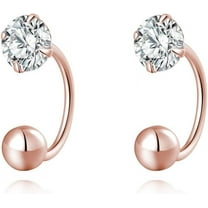 Sterling Silver CZ Half Hoop Earrings for Women Teens CZ Open Hoop Earrings Huggie Cartilage Helix Piercing Ball Screw Backs