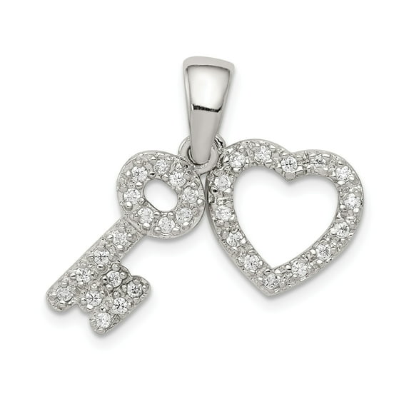 Sterling Silver CZ Heart & Key Fancy Pendant