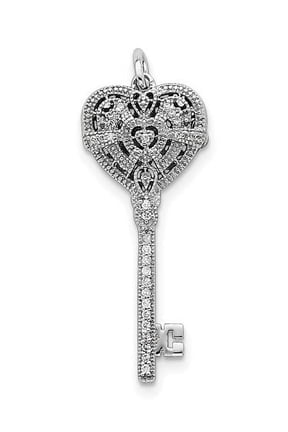 Sterling Silver Rhodium-plated CZ Heart Key Locket QP2034