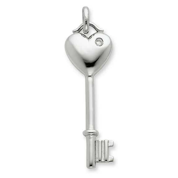 Sterling Silver CZ Heart Key Pendant Charm