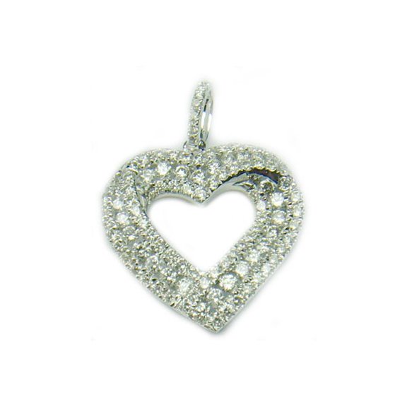 Sterling Silver CZ Heart Pendant, Silver Diamond Heart Necklace, Silver Heart Necklace, White Gold Plated Heart Necklace, Valentines Gift