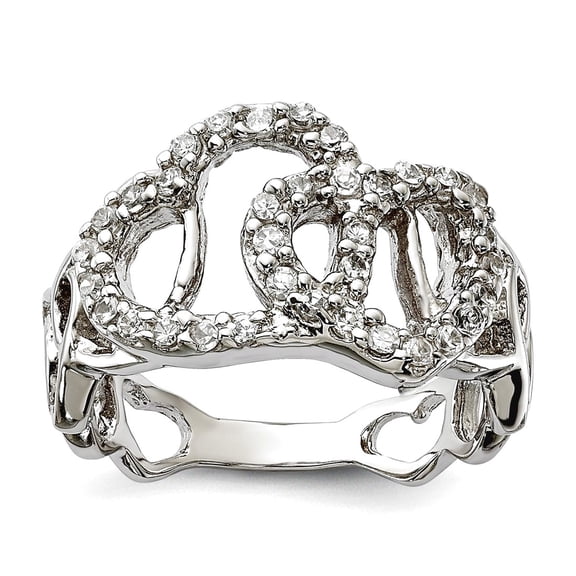925 Sterling Silver Polished Cubic Zirconia Love Heart Ring Size 6 Statement Ring for Women