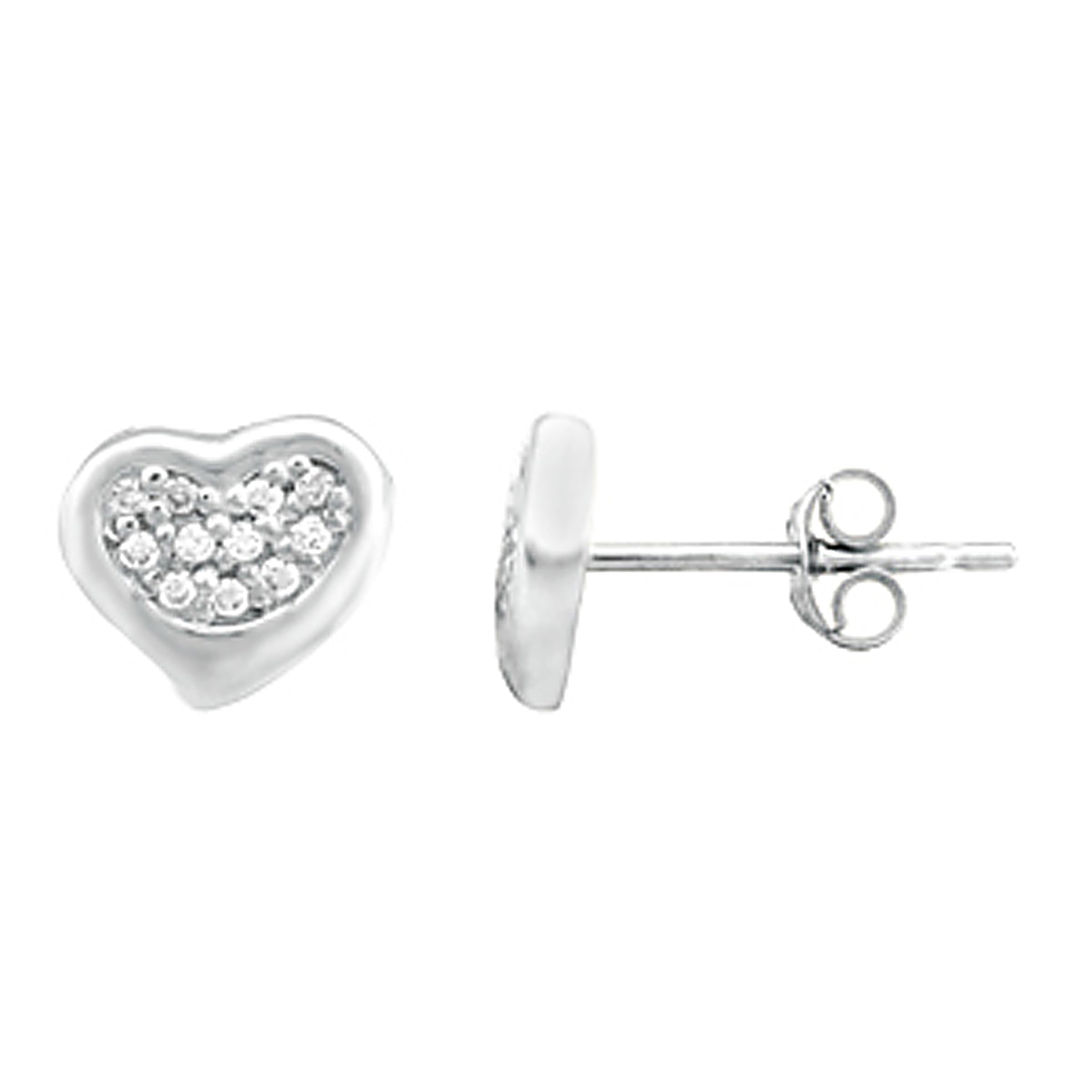 Sterling Silver CZ Heart Stud Earrings