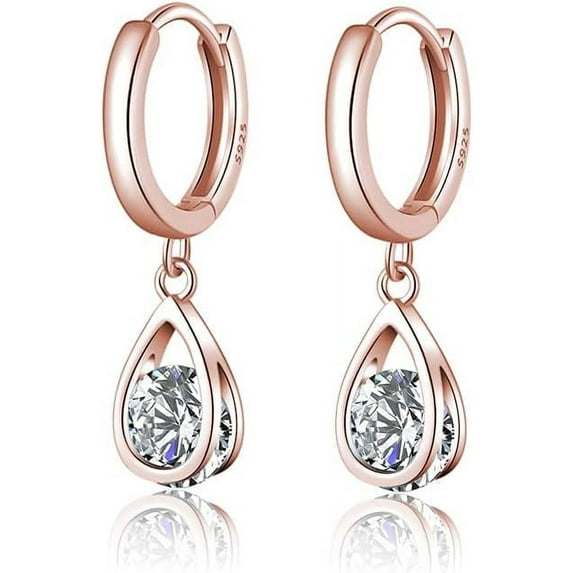 Sterling Silver CZ Hoop Earrings Drop for Women Teens Sparkly Teardrop Huggie Earrings Simulated Diamond Earrings