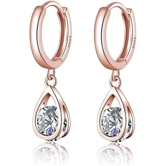 Sterling Silver CZ Hoop Earrings Drop for Women Teens Sparkly Teardrop Huggie Earrings Simulated Diamond Earrings