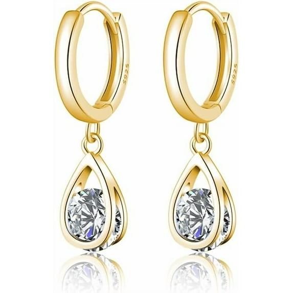 Sterling Silver CZ Hoop Earrings Drop for Women Teens Sparkly Teardrop Huggie Earrings Simulated Diamond Earrings