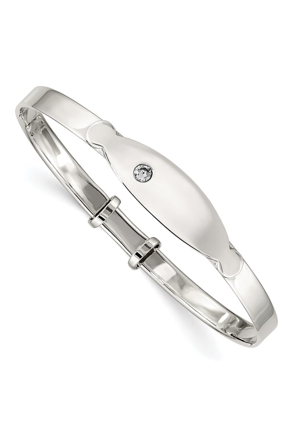 Sterling Silver CZ ID Adjustable Baby Bangle Bracelet (Weight: 5.72 Grams, Length: 6 Inches)