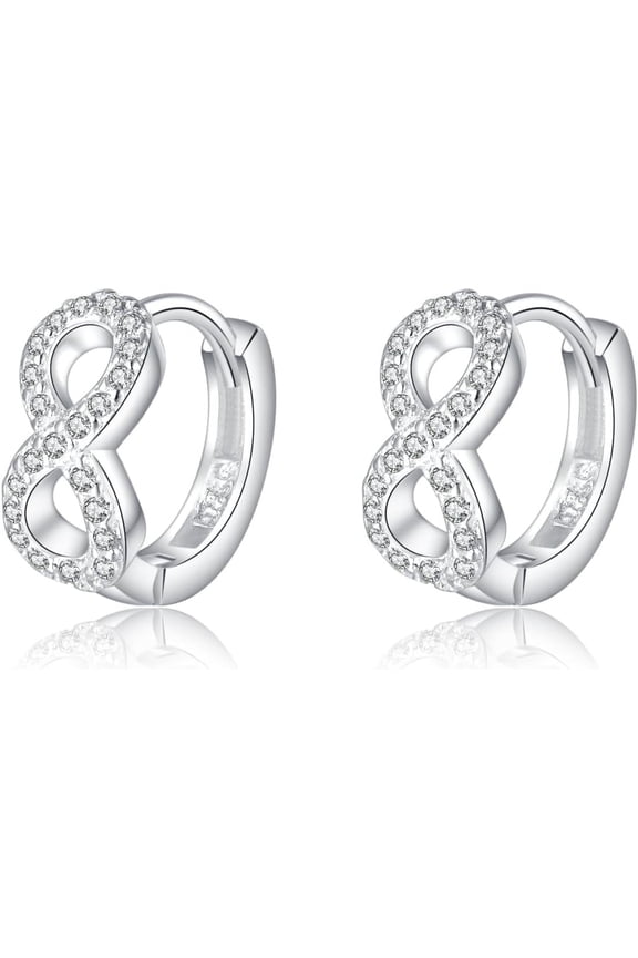 Sterling Silver CZ Infinity Hoop Earring for Women Teens CZ Small Hoop Earrings Huggie