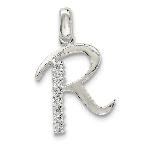 Sterling Silver CZ Initial R Charm Pendant