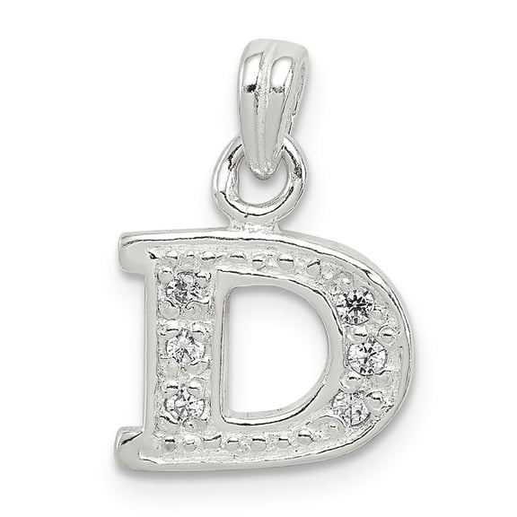 Sterling Silver CZ Letter D Initial Pendant Charm
