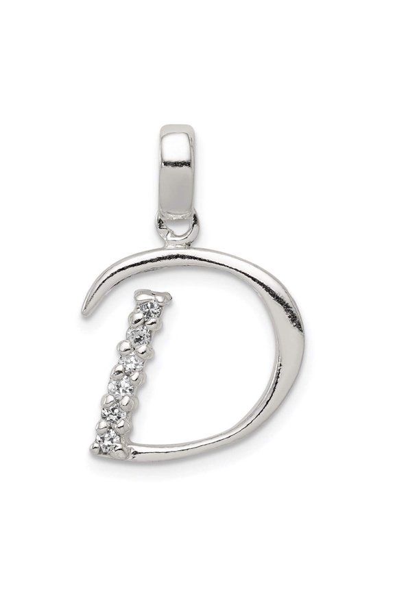 925 Sterling Silver Polished Cubic Zirconia Letter Name Personalized Monogram Initial D Pendant Necklace 23x16mm Wide Pe