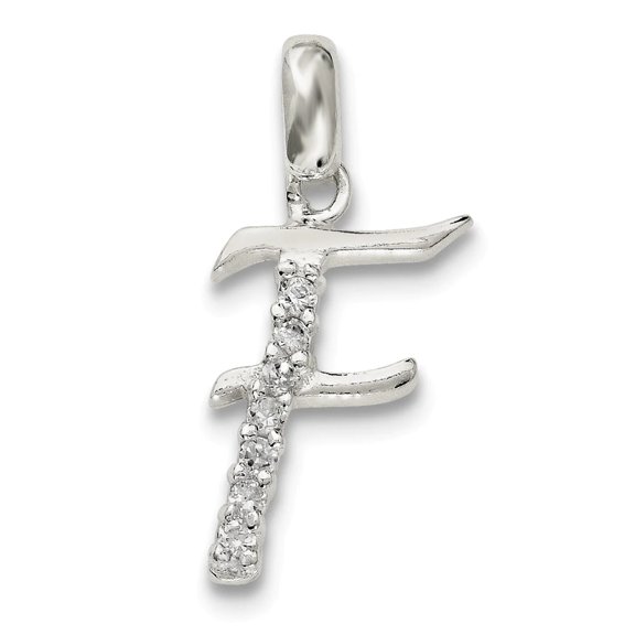 Sterling Silver CZ Initial F Charm Pendant