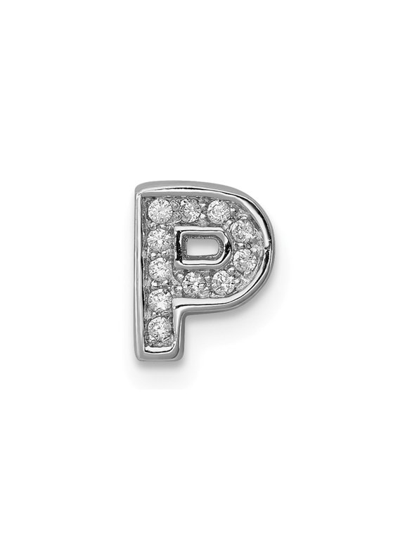 Sterling Silver CZ Letter P Initial Slide Charm Pendant