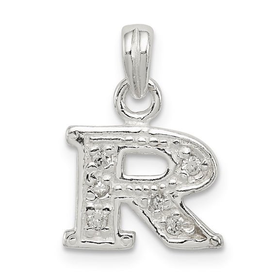 Sterling Silver CZ Letter R Initial Pendant Charm