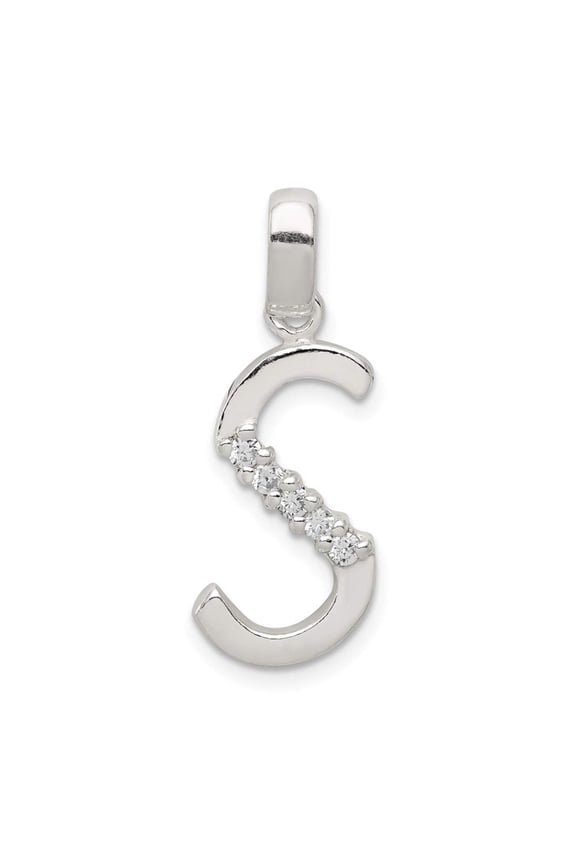 Sterling Silver CZ Initial S Charm Pendant