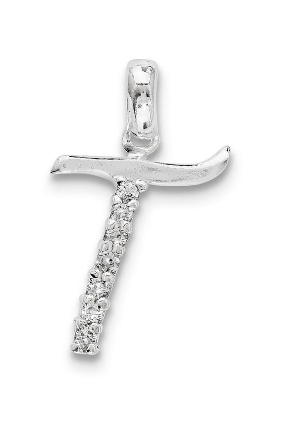 Sterling Silver CZ Letter T Initial Pendant QC6525T