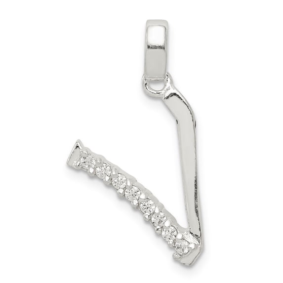 Sterling Silver CZ Letter V Initial Pendant Charm