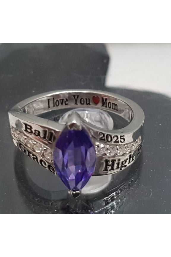 Sterling Silver CZ Marquise GemStone Custom High School Class Ring for College & University Students, Graduation Ring