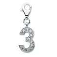 thumbnail image 1 of Amore La Vita Sterling Silver RH CZ Numeral 3 w/Lobster Clasp Charm, 1 of 3