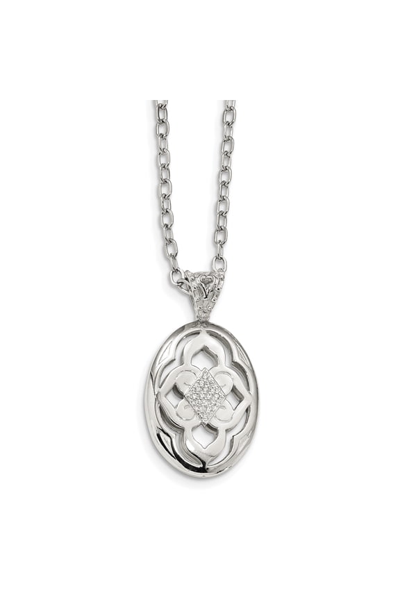 Finest Gold Sterling Silver CZ Open Oval Necklace